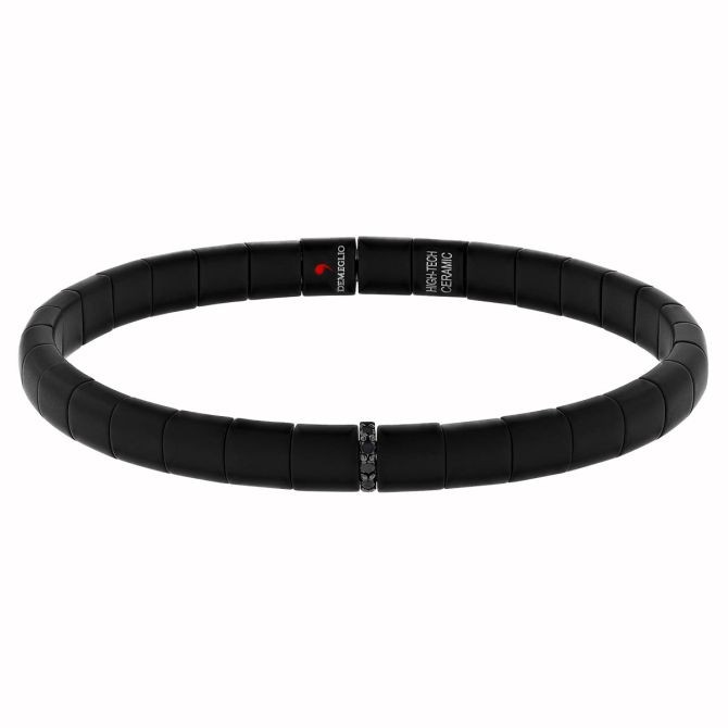 Men's Ceramic Matte Black Diamond Stretch Bracelet