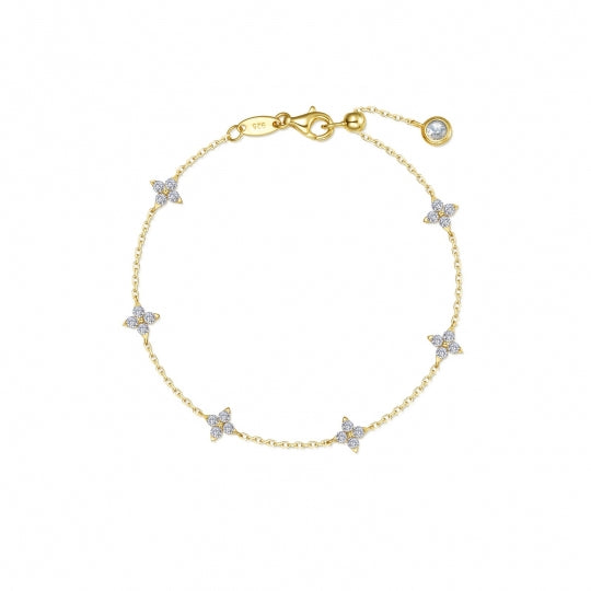 Sterling Silver Yellow Gold Plated CZ Cable Link Bracelet