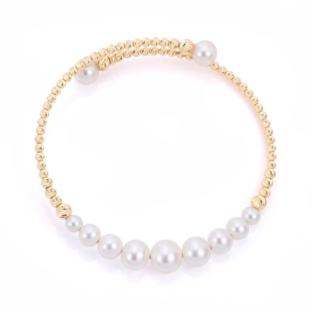 14K Yellow Gold Pearl Cuff Bracelet