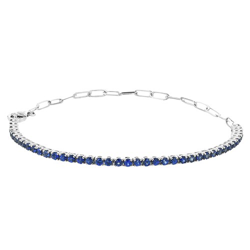 Women's 14K White Gold Sapphire Cable Link Bracelet