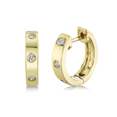 14K Yellow Gold Diamond Hoop Earrings