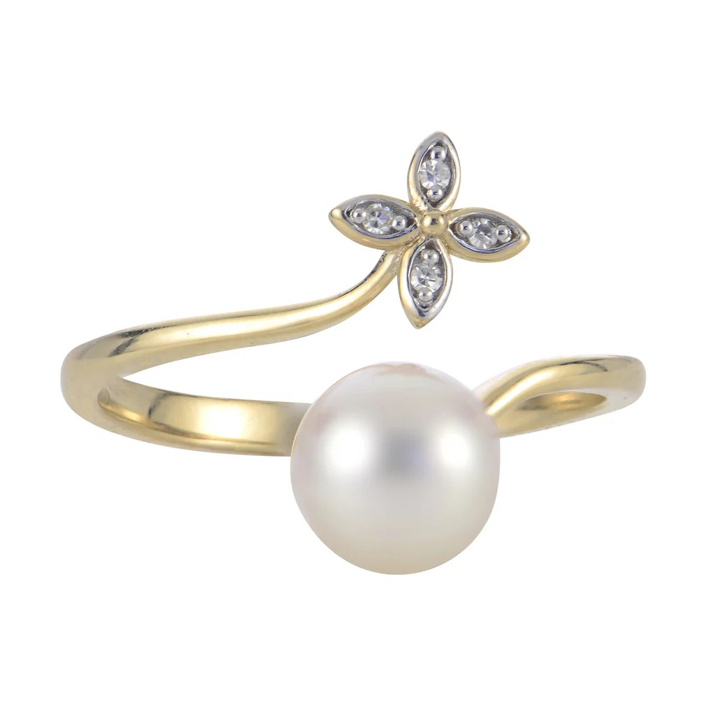 14K Yellow Gold Pearl By-Pass Ring