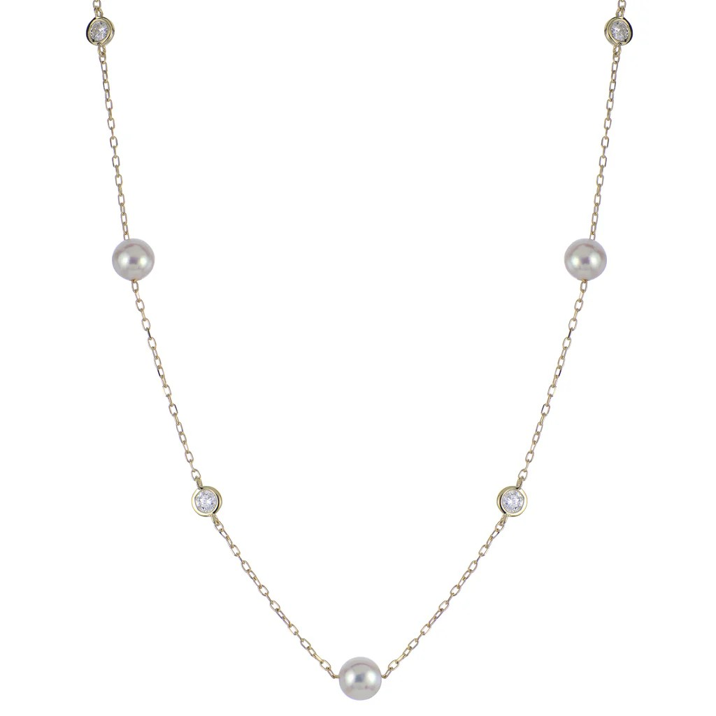 14K Yellow Gold Pearl Station Necklace