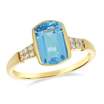 14K Yellow Gold Blue Topaz Bezel Set Ring