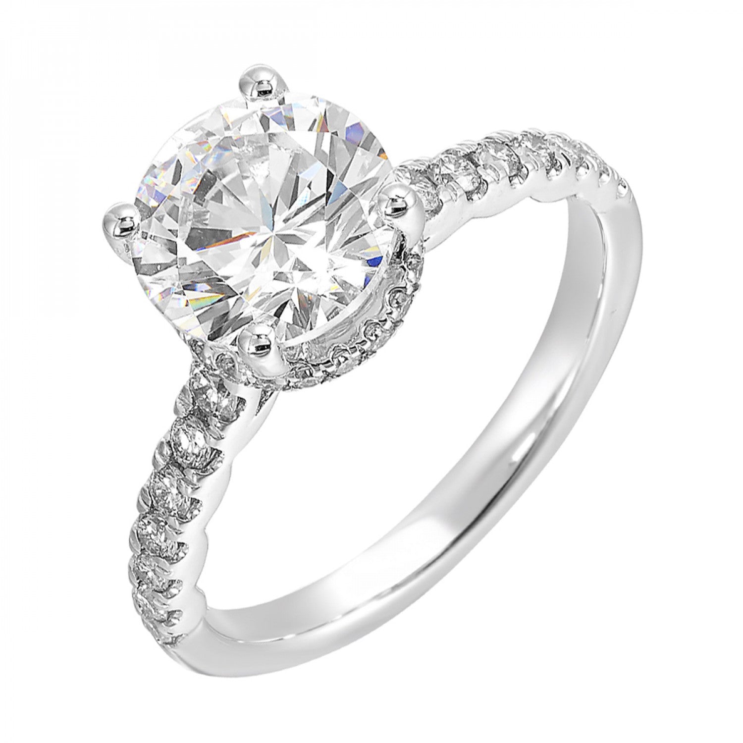 14K White Gold Diamond Hidden Halo Engagement Ring