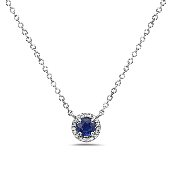 14K White Gold Sapphire Halo Pendant
