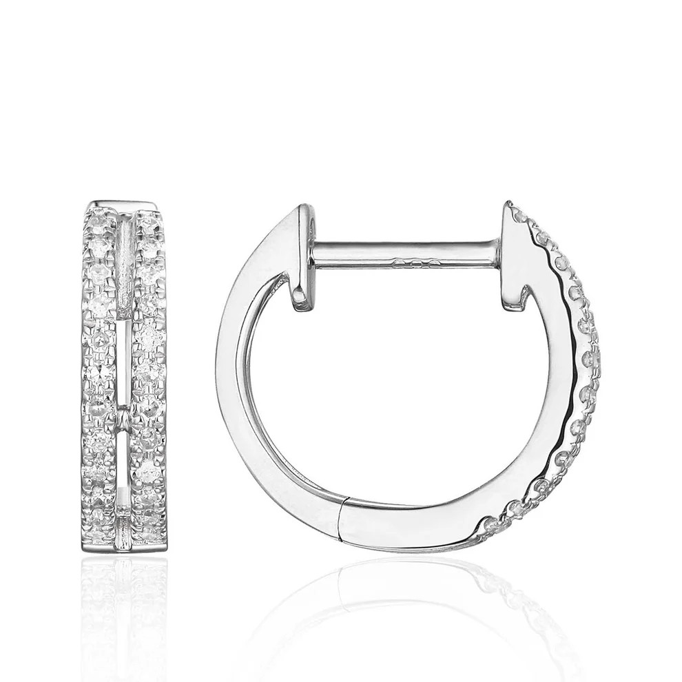 14K White Gold Diamond Hoop Earrings