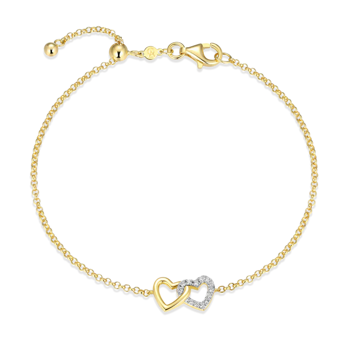 Sterling Silver Yellow Gold Plated Lab Grown Diamond Heart Bracelet