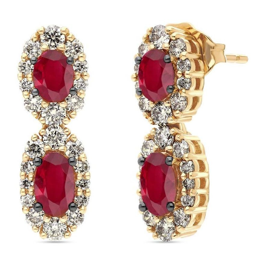 14K Yellow Gold Ruby Drop Earrings