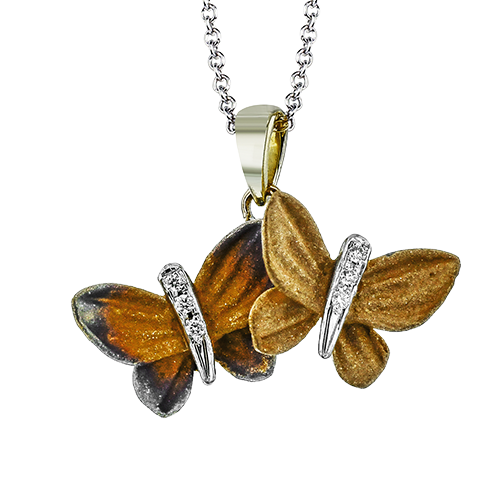 18K Two Tone Diamond Drop Pendant