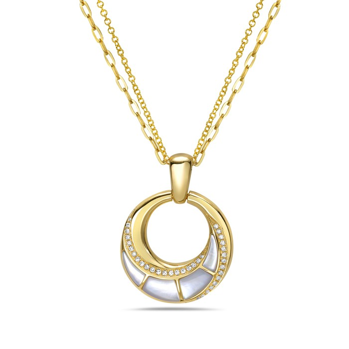 14K Yellow Gold Mother Of Pearl Circle Pendant