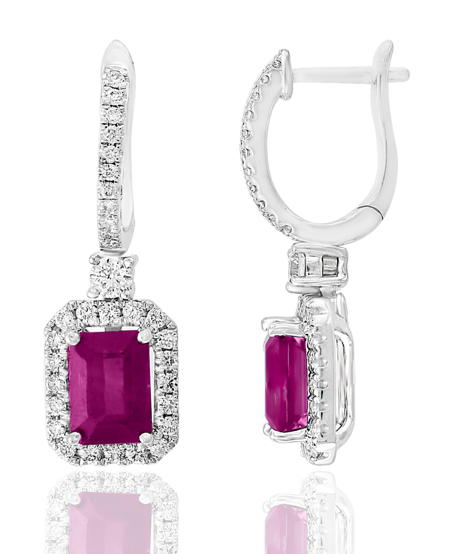18K White Gold Ruby Drop Earrings
