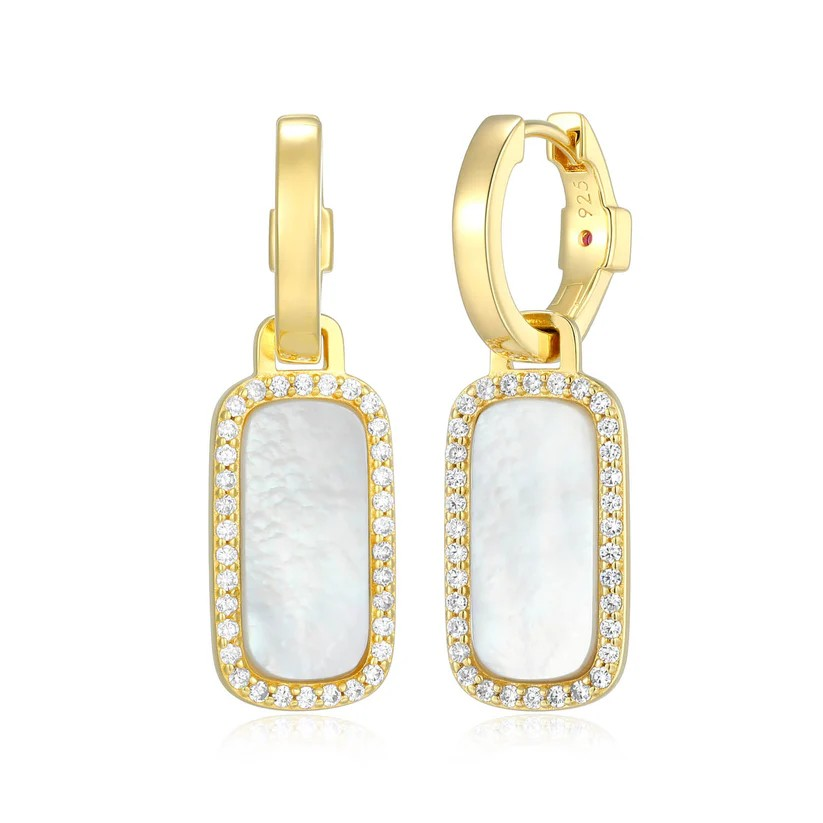 Sterling Silver Yellow Gold Plated Mother Of Pearl Drop Earrings