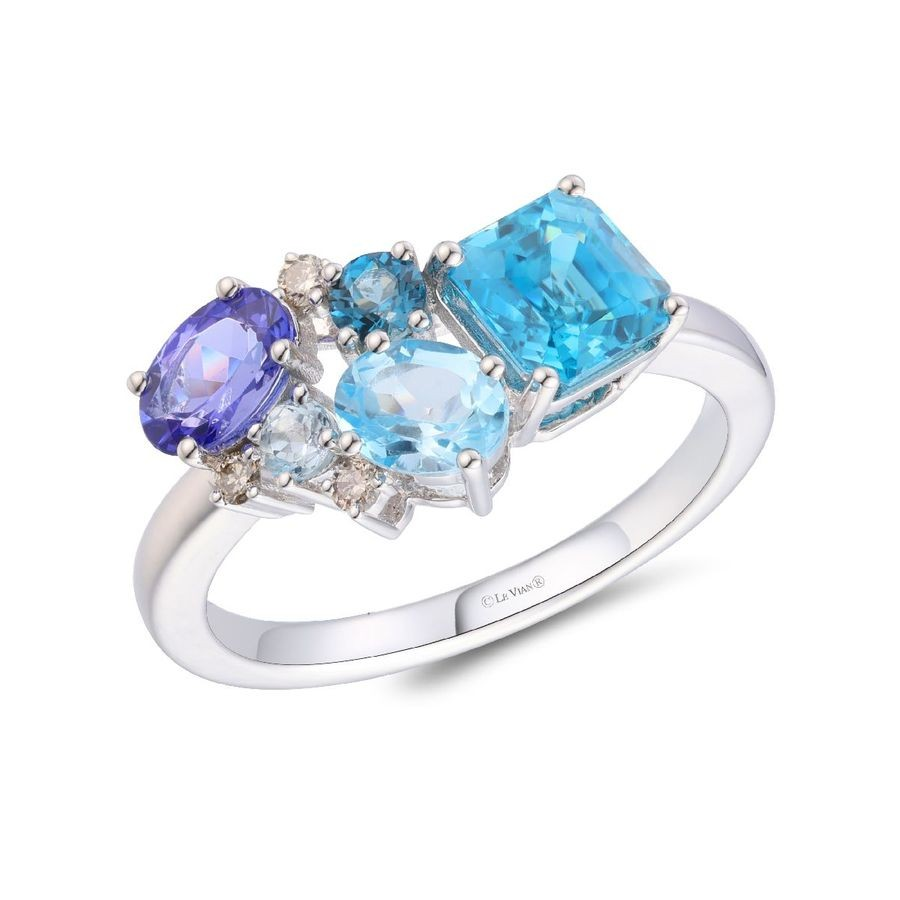 14K White Gold Blue Topaz Cluster Ring