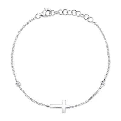 14K White Gold Diamond Cross Bracelet