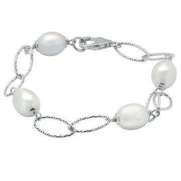 Sterling Silver Pearl Open Link Bracelet