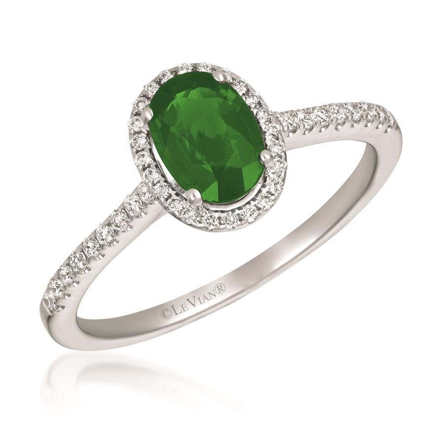 14K White Gold Emerald Halo Ring