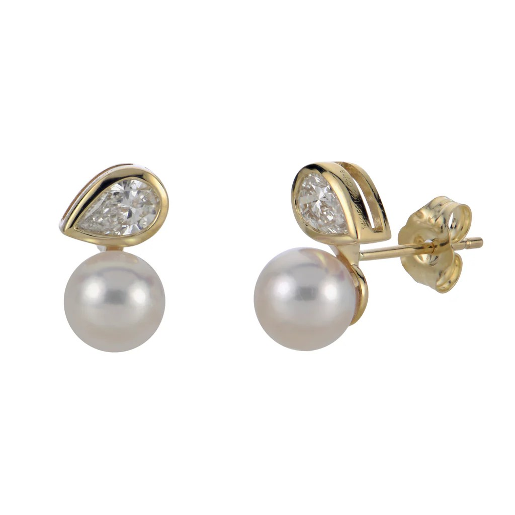 14K Yellow Gold Pearl Stud Earrings