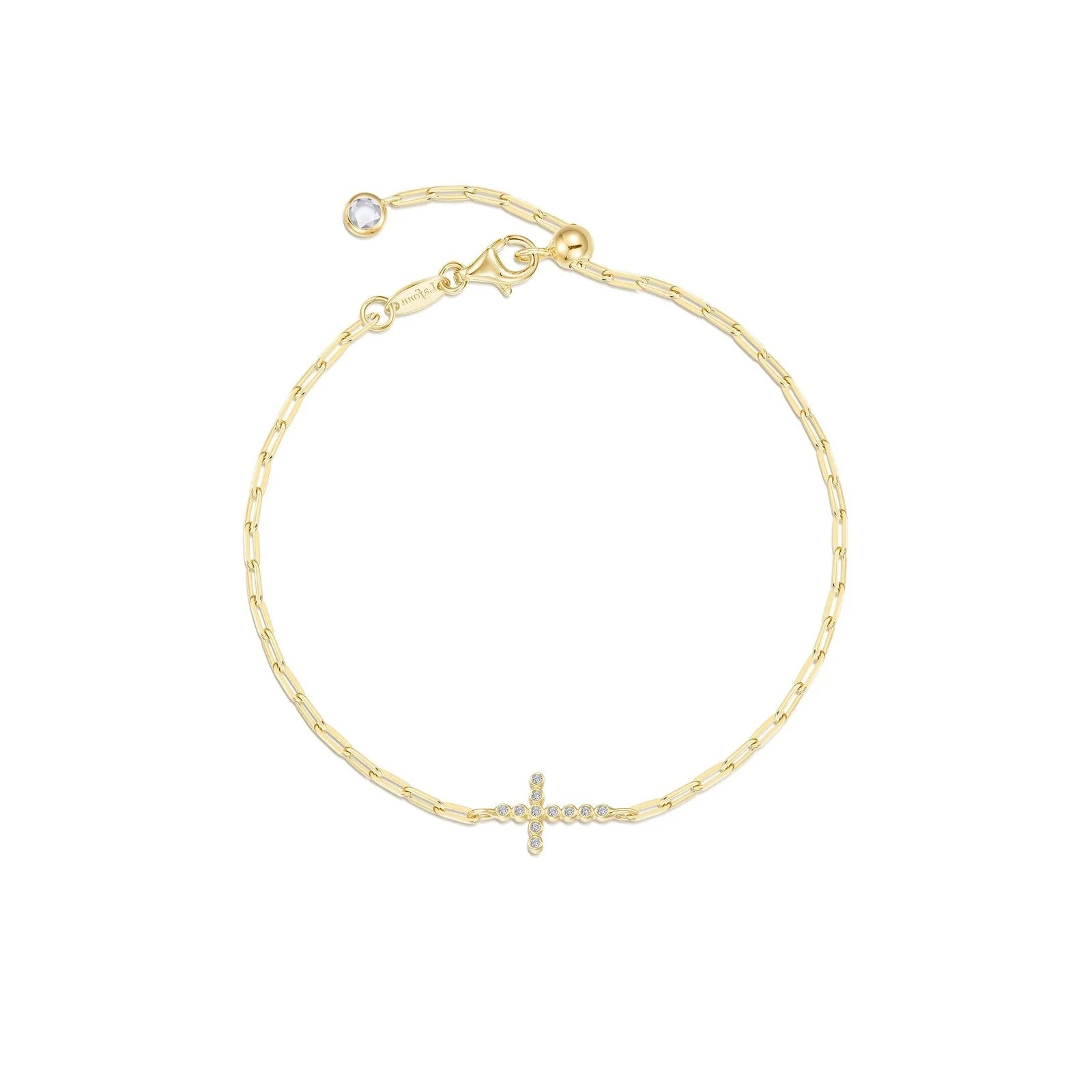 Women's Sterling Silver Yellow Gold CZ Cross Bracelet