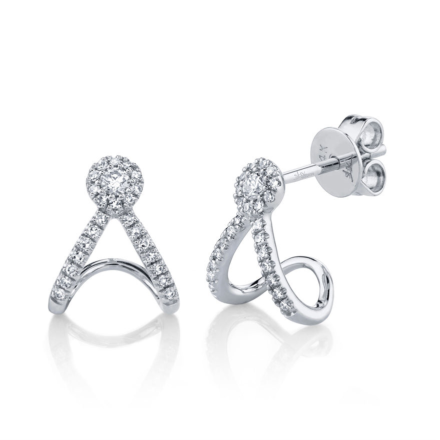 14K White Gold Diamond Hoop Earrings