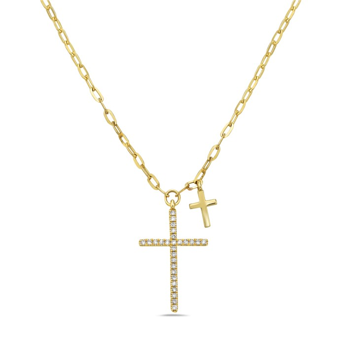 14K Yellow Gold Diamond Cross Pendant