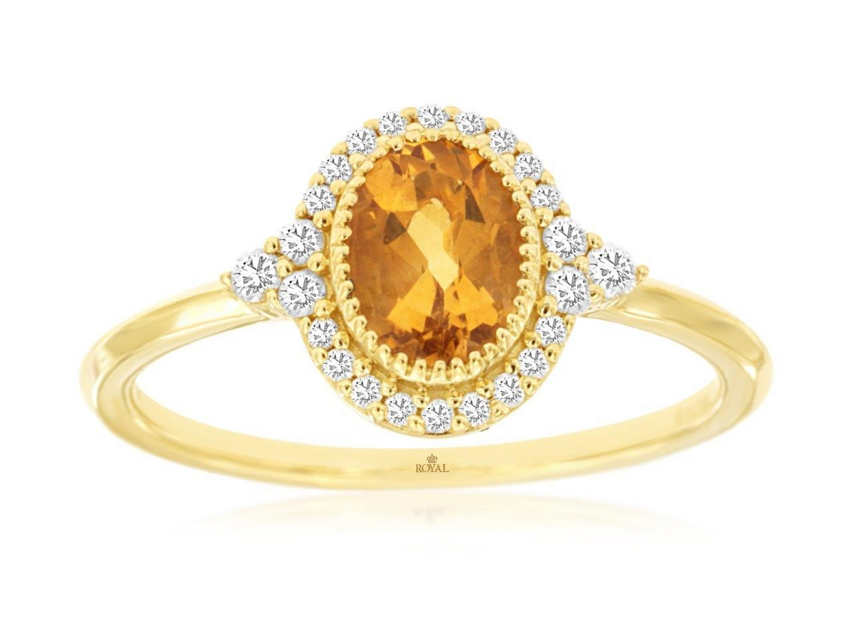 14K Yellow Gold Citrine Halo Ring