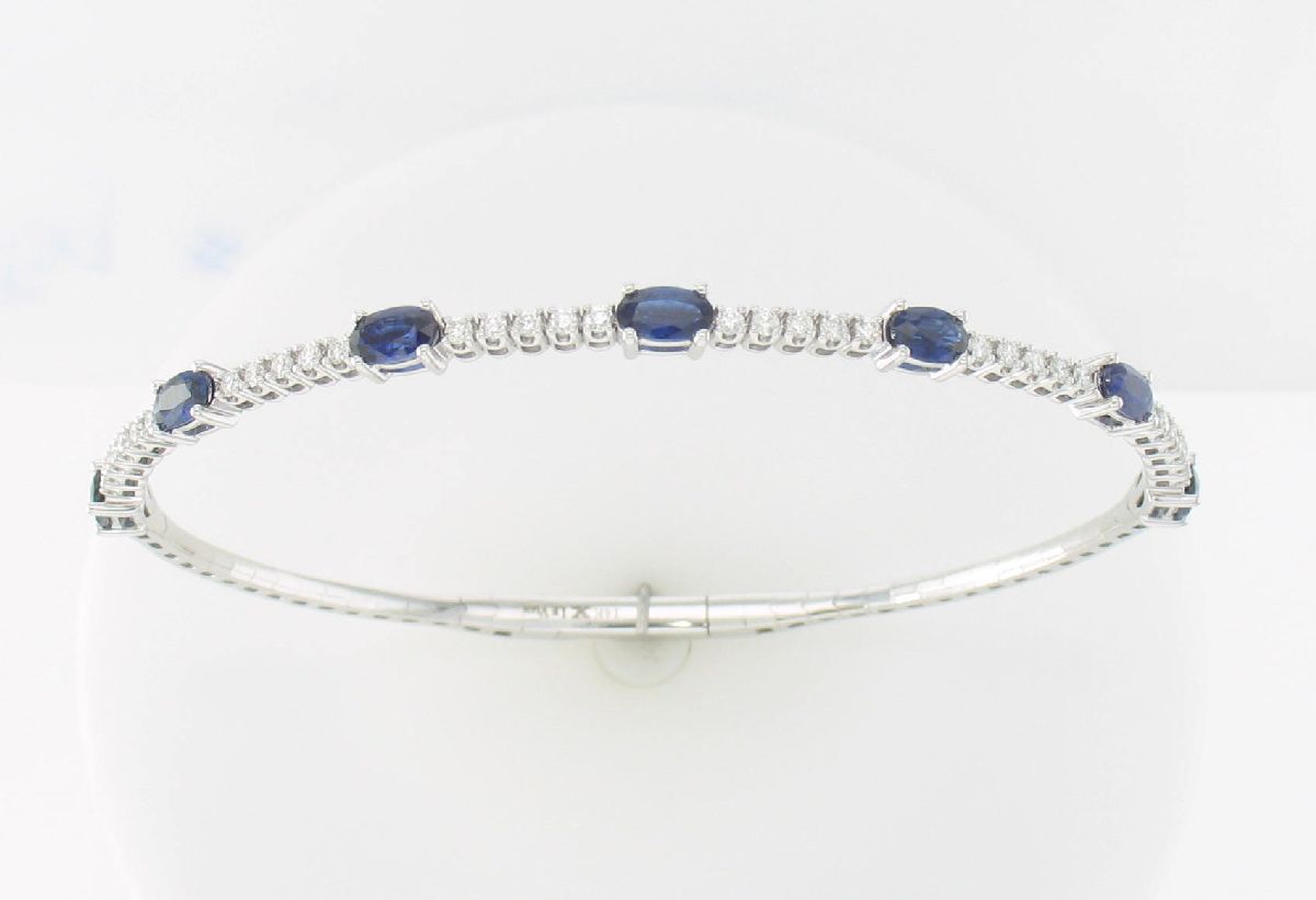 Women's 14K White Gold Sapphire Bangle Bracelet