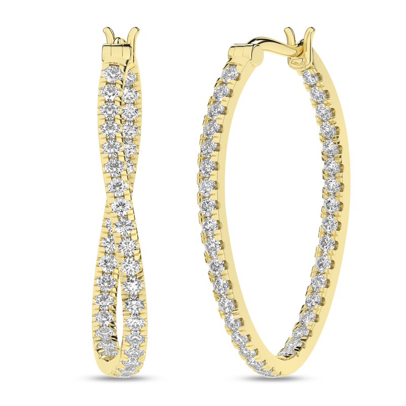 14K Yellow Gold Lab Grown Diamond Hoop Earrings