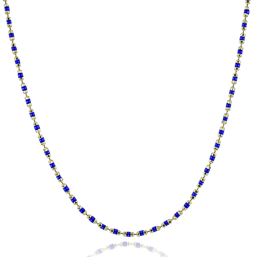 14K Yellow Gold Lapis Beaded Necklace