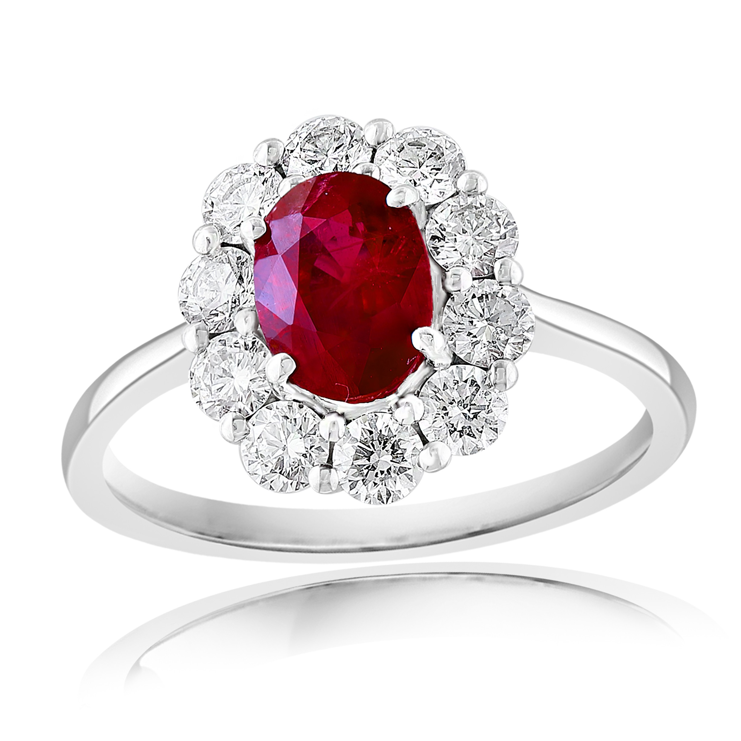 14K White Gold Ruby Halo Ring