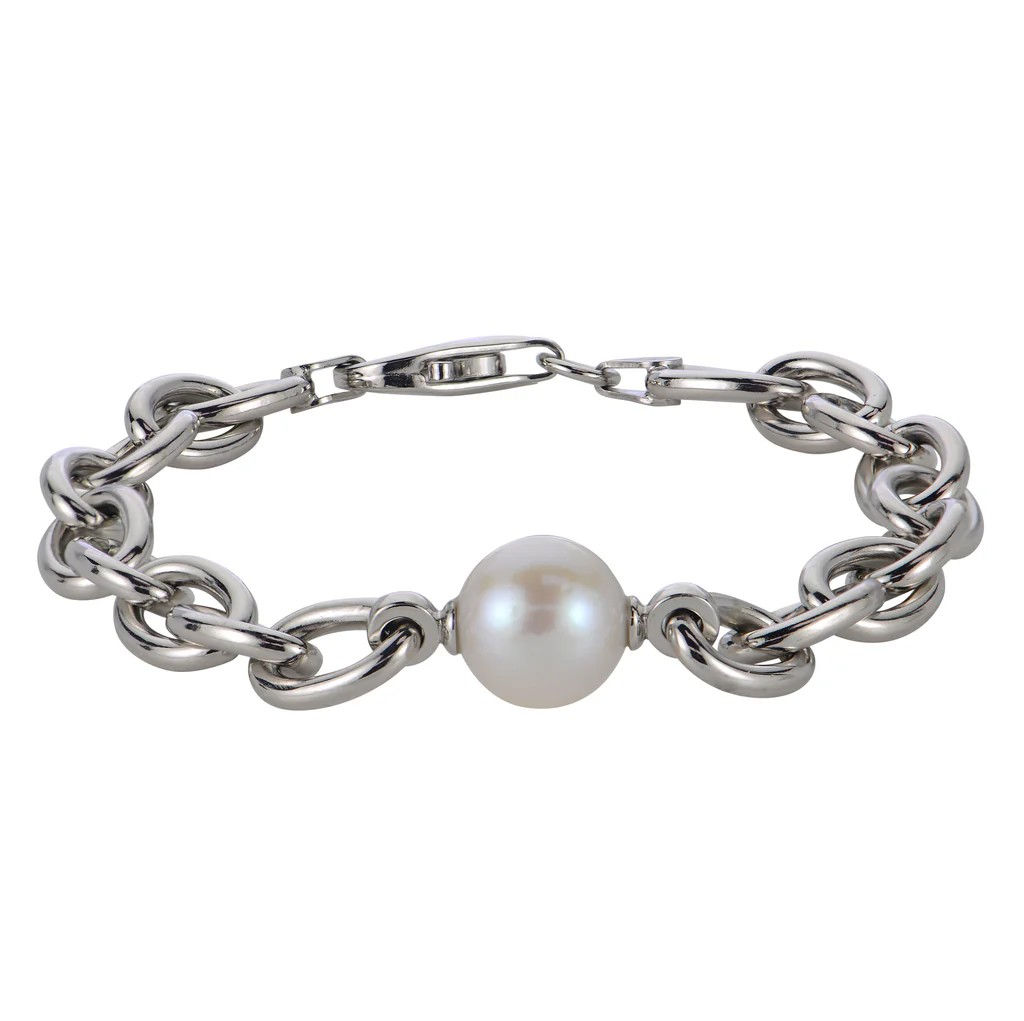 Sterling Silver Pearl Oval Link Bracelet