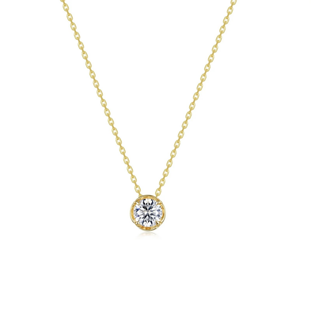 Sterling Silver Yellow Gold Plated CZ Solitaire Pendant