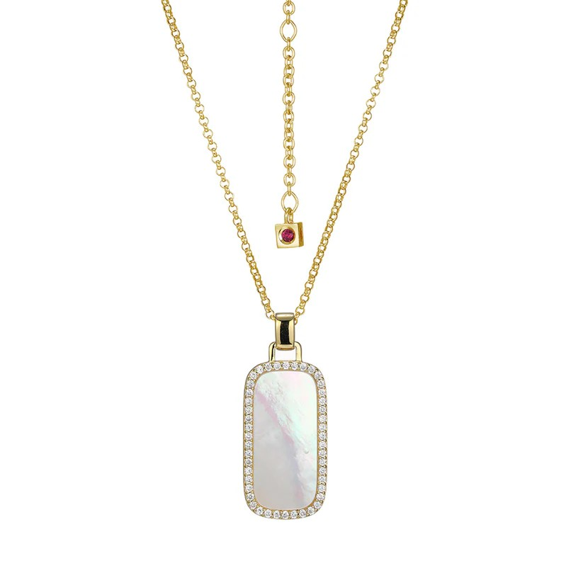 Sterling Silver Yellow Gold Plated Mother Of Pearl Rolo Chain