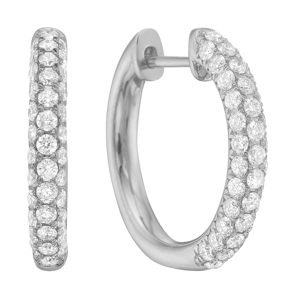 18K White Gold Diamond Hoop Earrings