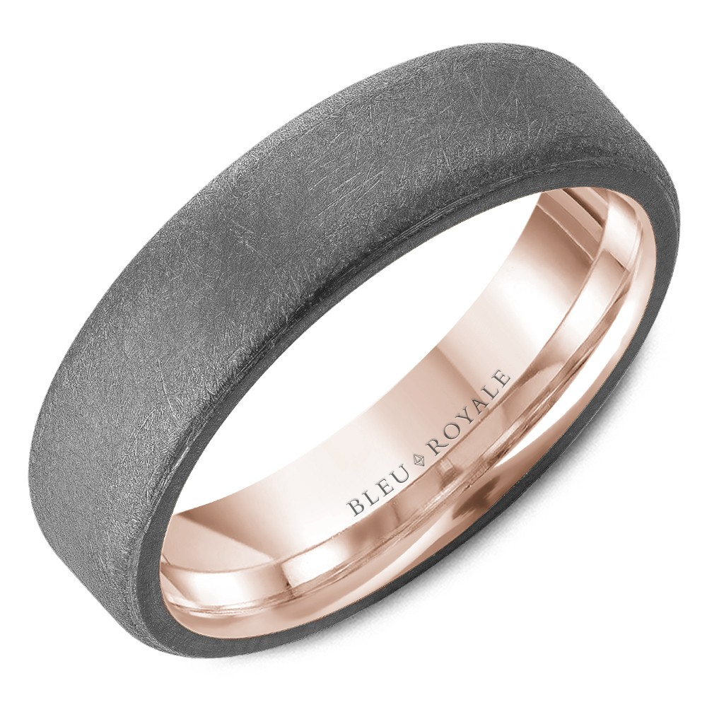 Men's 14K Rose Gold Diamond Brush 6mm Band