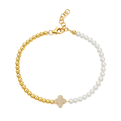 14K Yellow Gold Pearl Bead Bracelet