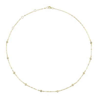 14K Yellow Gold Diamond Station Necklace
