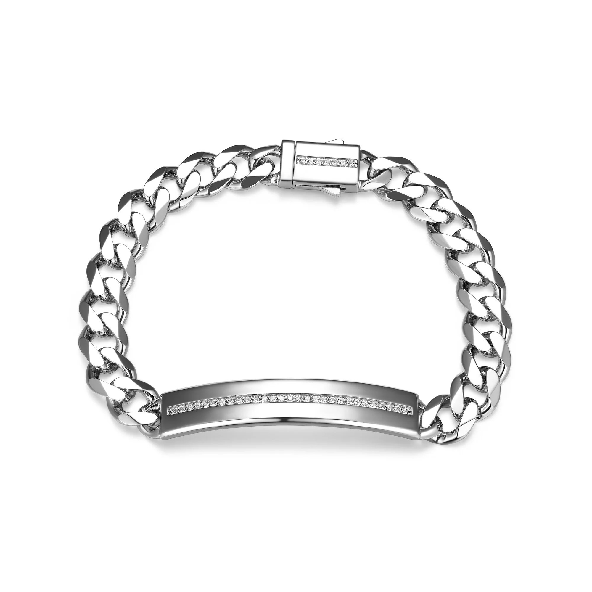 Men's Sterling Silver White Sapphire ID Bracelet