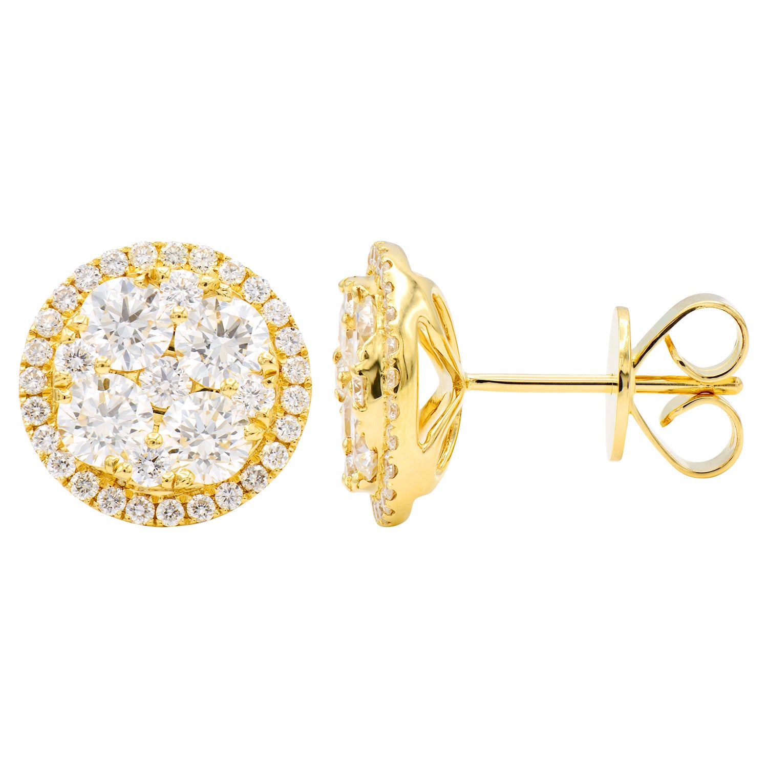 18K Yellow Gold Diamond Cluster Earrings