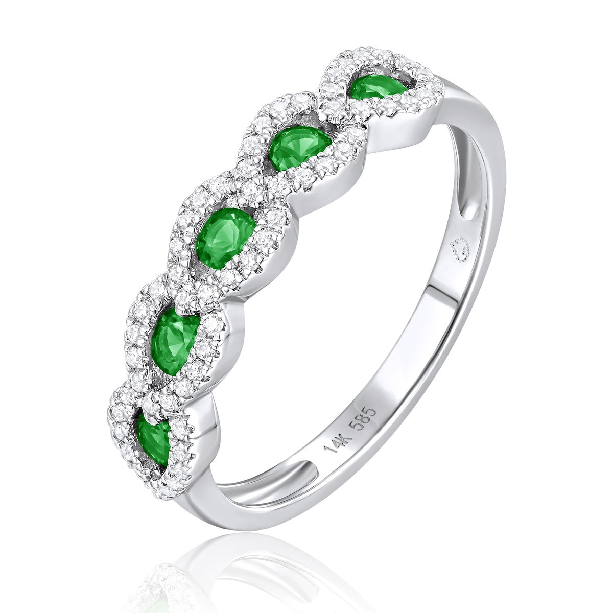 14K White Gold Emerald 5 Stone Ring