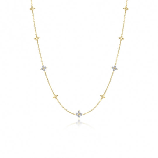 Sterling Silver Yellow Gold Plated CZ Station Necklace