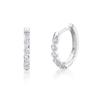 14K White Gold Diamond Hoop Earrings