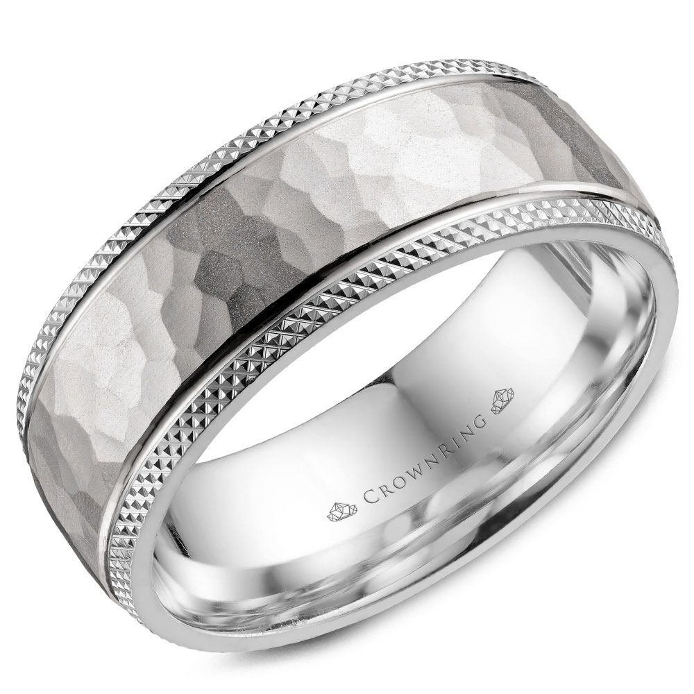 Men's 14K White Gold Hammered 8mm Band