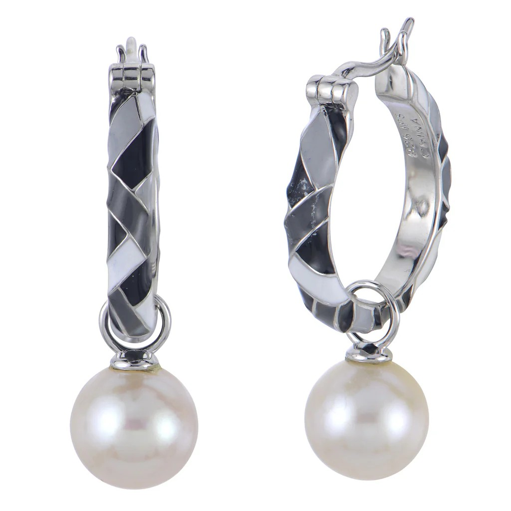 Sterling Silver Pearl Hoop Earrings