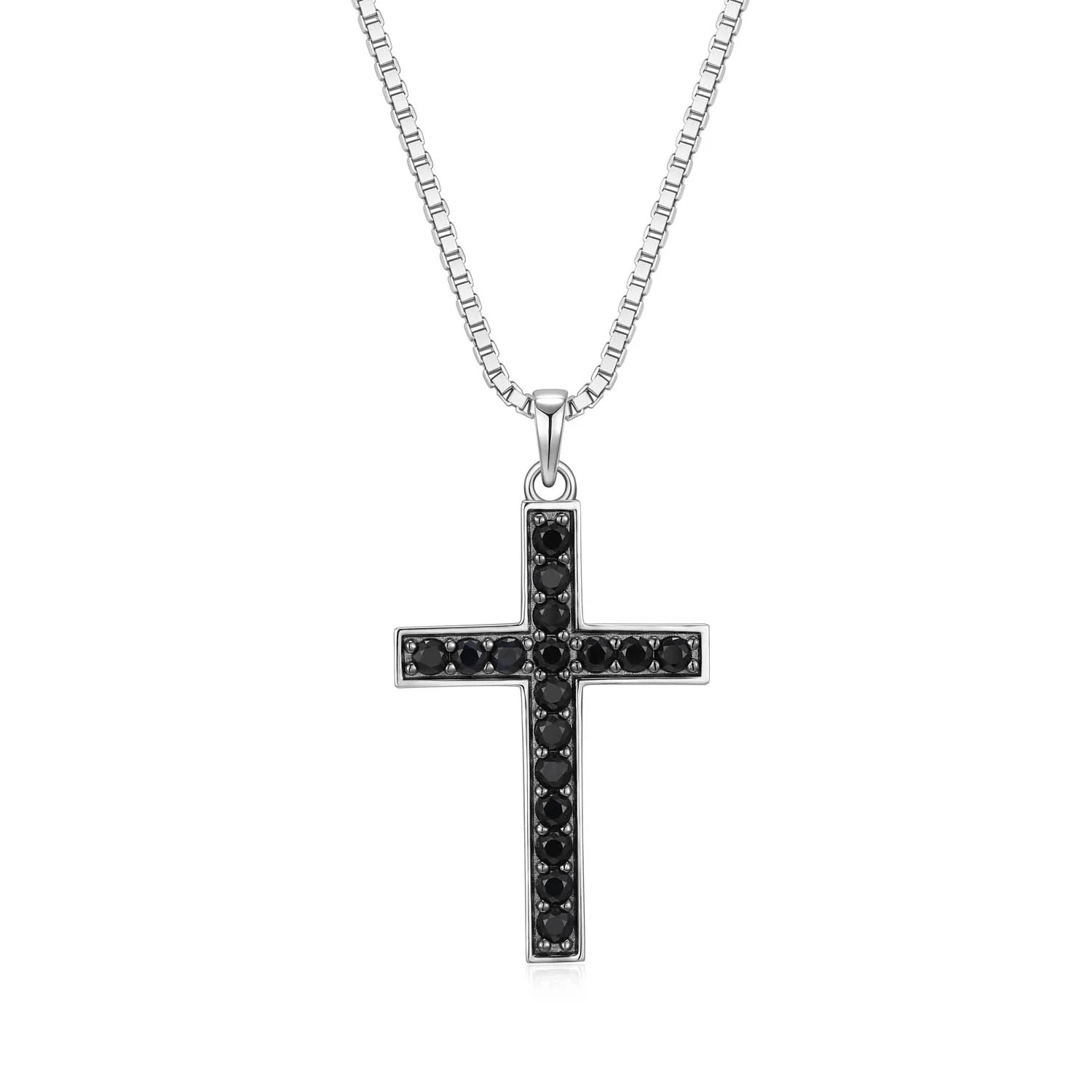 Men's Sterling Silver Black Sapphire Cross Pendant