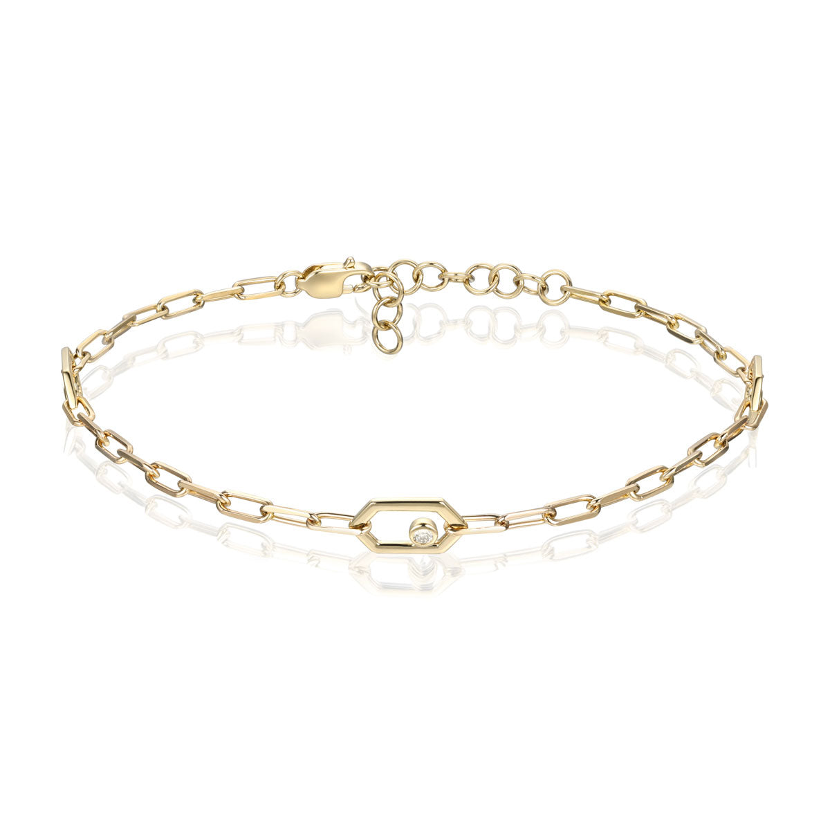Ladies 14K Yellow Gold Diamond Cable Link Bracelet