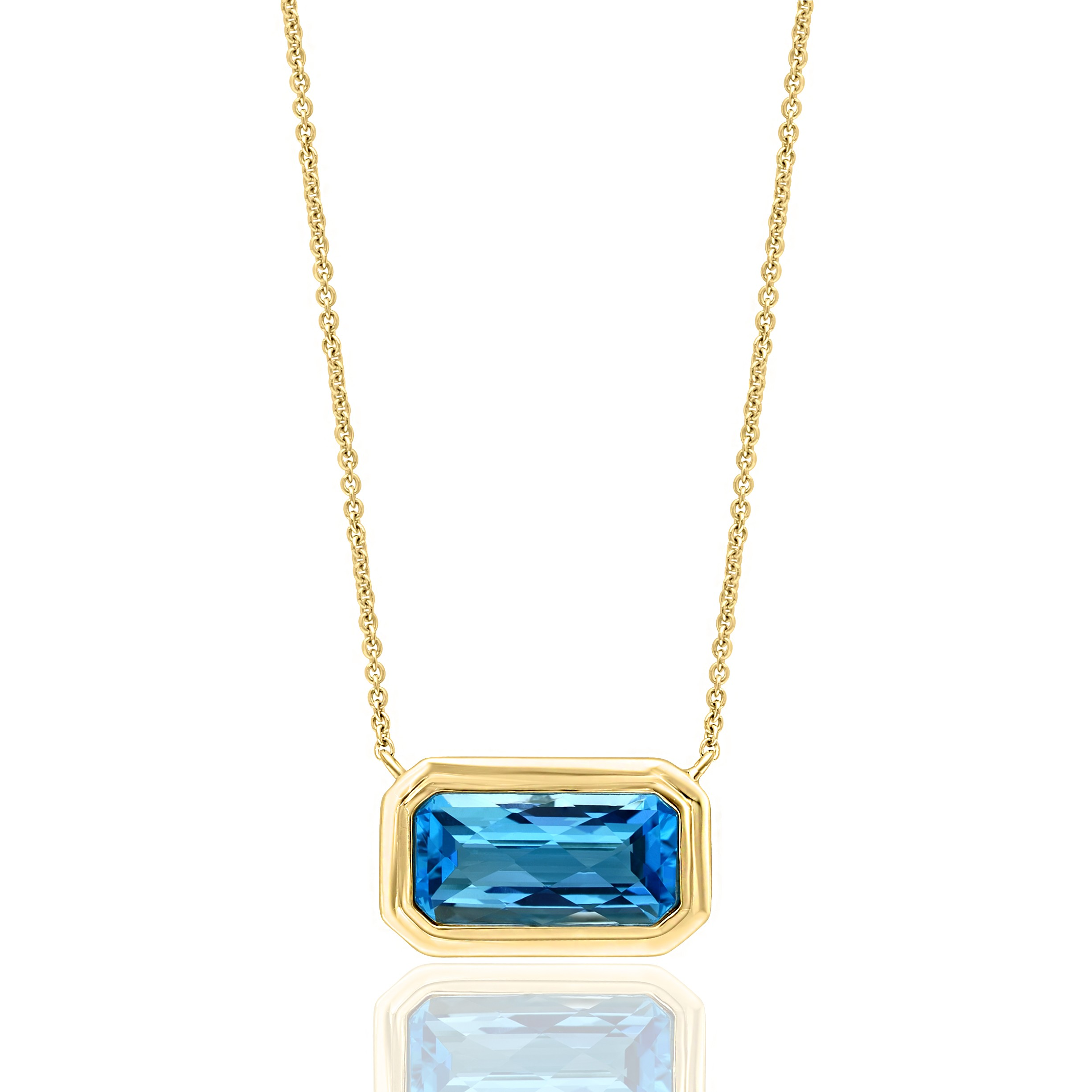 14K Yellow Gold Blue Topaz Bezel Set Pendant