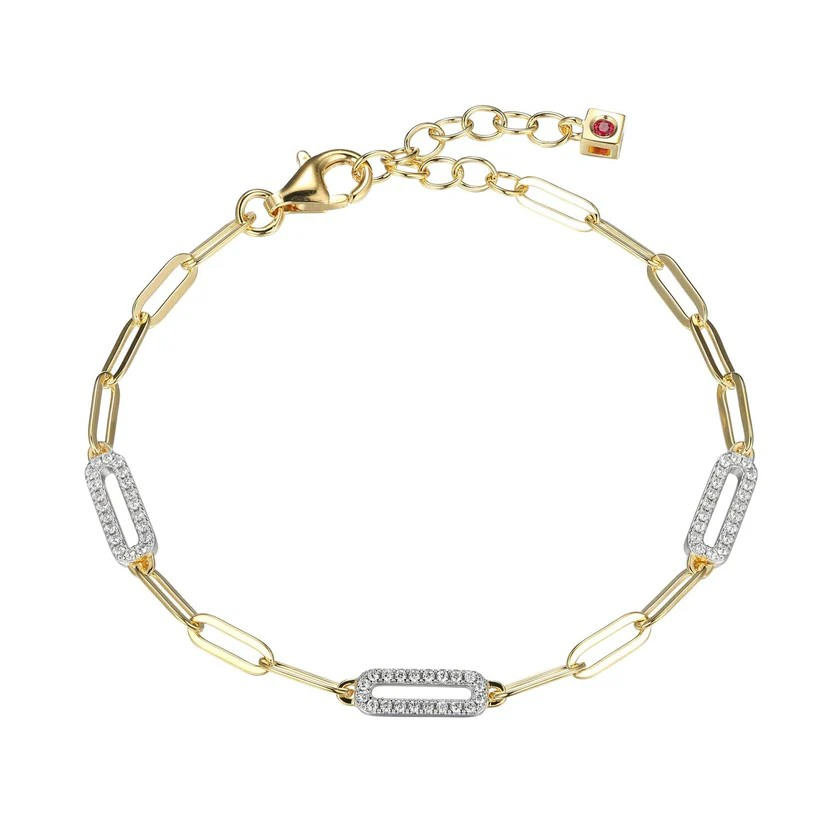 Sterling Silver Yellow Gold Plated CZ Open Link Bracelet