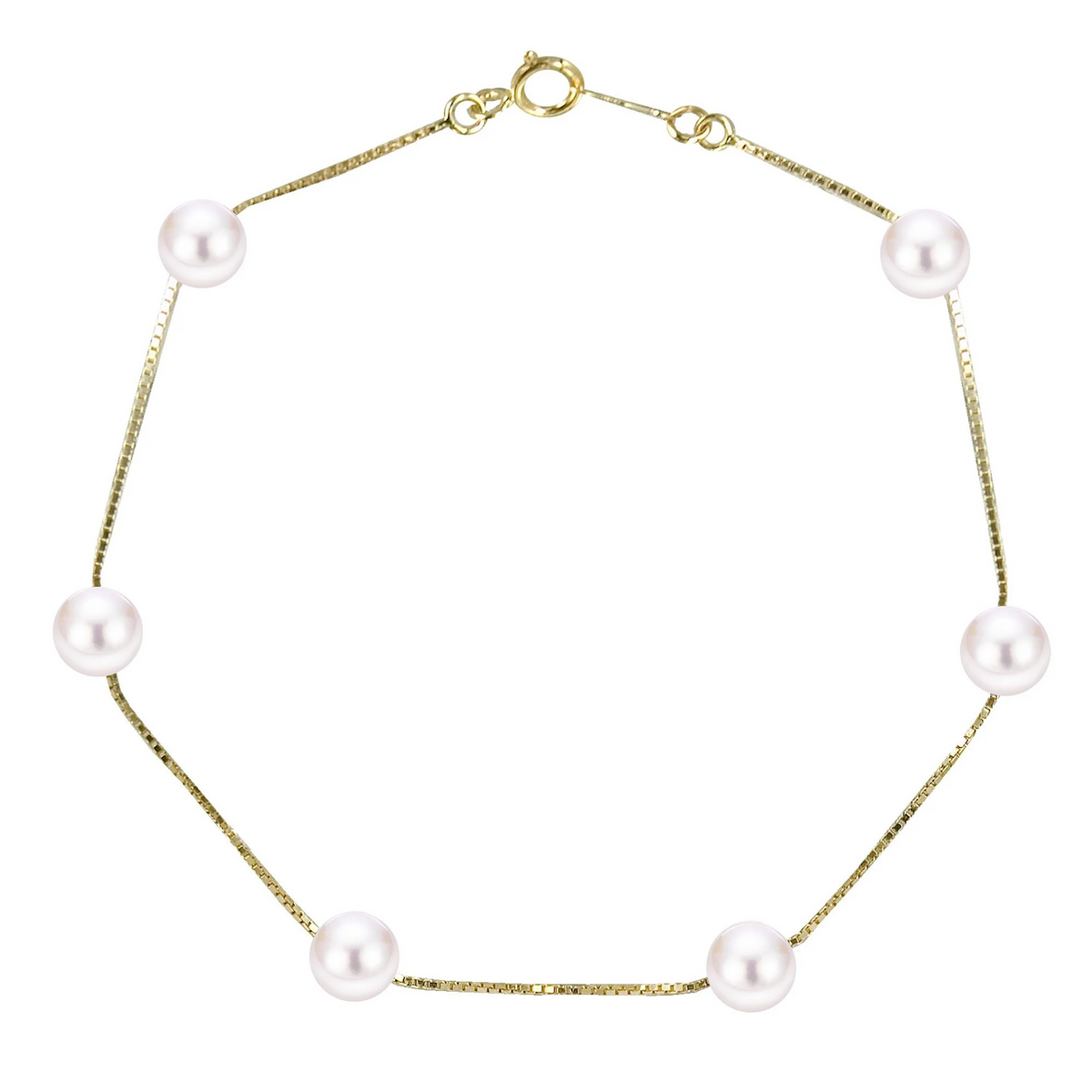 14K Yellow Gold Pearl Station Bracelet