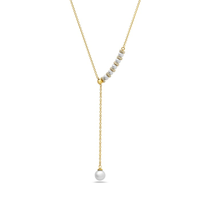 14K Yellow Gold Pearl Lariat Necklace